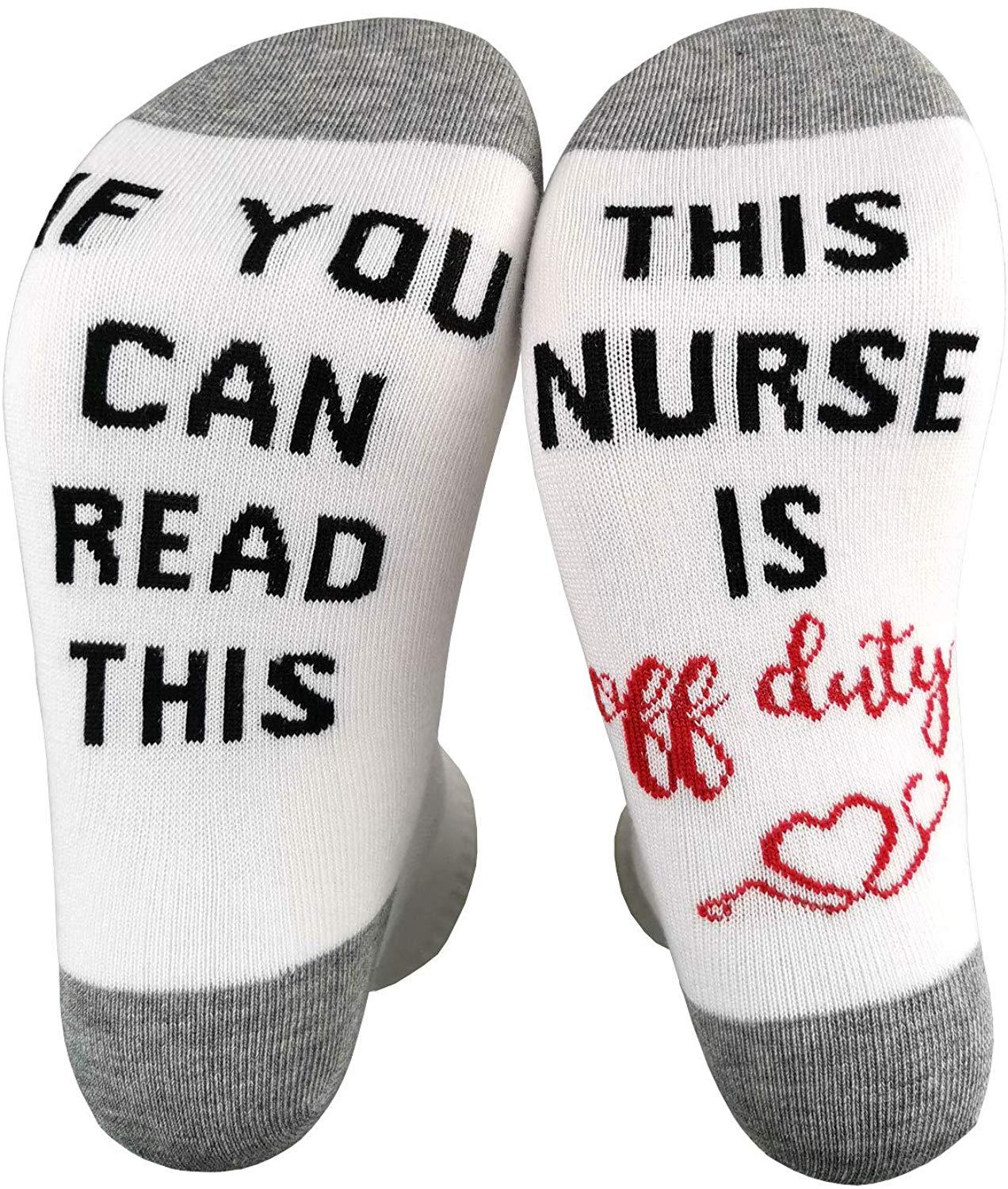 IF YOU CAN READ THIS THIS NURSE TEACHER IS OFF DUTY Socks Novelty Socks